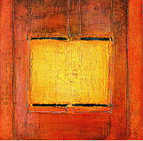 aus dem Zyklus KRAFTFELDER - Acryl, Öl und Ruß auf Holzfaserplatte,  jeweils 32 x 32 cm