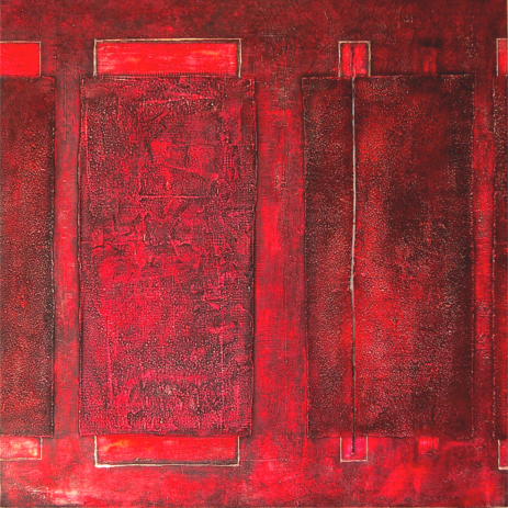 aus dem Zyklus KRAFTFELDER - Acryl, Öl und Ruß auf Holzfaserplatte, 117 x 117 cm