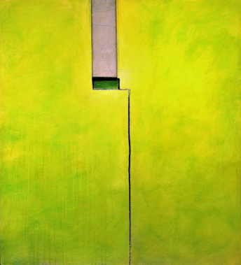 aus dem Zyklus KRAFTFELDER: "Wege zum Grünen Feld 1" - Acryl, Öl und Beton auf Holzfaserplatte, 100 x 110 cm