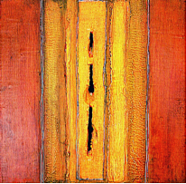 aus dem Zyklus KRAFTFELDER - Acryl, Öl und Ruß auf Holzfaserplatte,  jeweils 32 x 32 cm